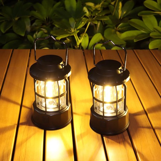 Zwarte, op batterijen werkende kampeerlampen, 2-pack, dimbaar, draagbaar, IPX4 waterdicht, geschikt voor kamperen, stroomuitval en noodgevallen. van Merkloos