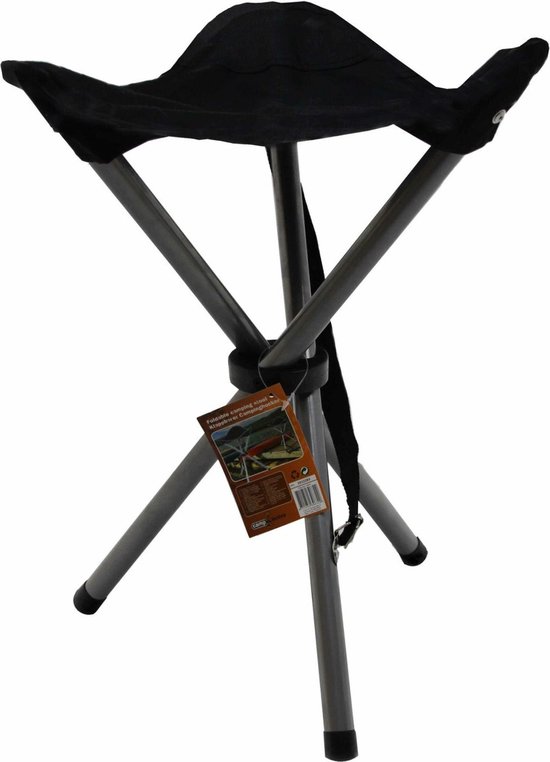 Zwarte opvouwbare lichtgewicht campingkruk/visserskruk 31 x 50 cm - Outdoor/vakantie - Inklapbaar stoeltje/krukje