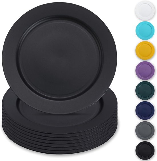 Zwarte Servies Set - Kunststof Borden - 8 Stuks 25 cm - Onbreekbaar en Vaatwasmachinebestendig - Voor Picknick Camping en Thuisgebruik - Zwart Design