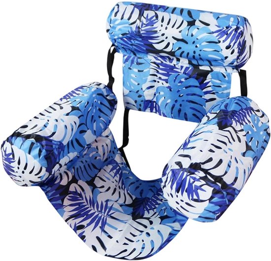 Zwembad Drijfhulpmiddel - Opblaasbare Sofa - Ontspannen Zonnebaden - Stijlvol Bladpatroon - 90x40x61 cm - Blauw