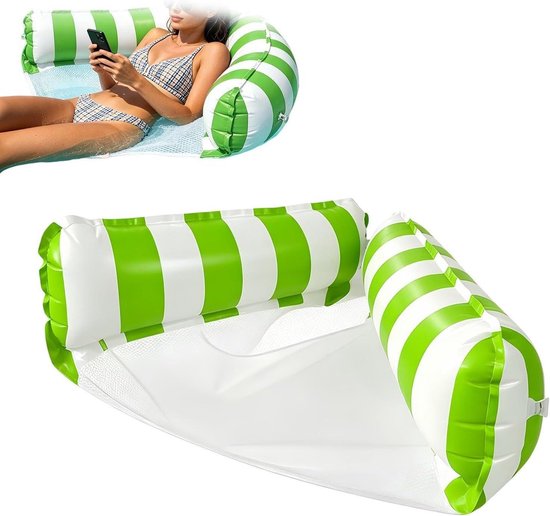 Zwembad Drijfmat - Hangmat Stoel - Ontspannen op water - 2-in-1 Ontwerp - 110x60cm - Gestreepte Groen