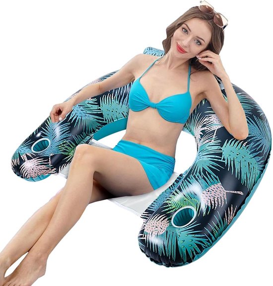 Zwembad Drijfstoel - Opblaasbaar Zwembadbed - Ontspannen op Water - Twee Bekerhouders - 115x85 cm - Donker
