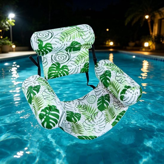 Zwembad Drijfstoel - Opblaasbare Lounge - Water Ontspanning - Bladprint Design - 76x405x609cm - Lichtgroen