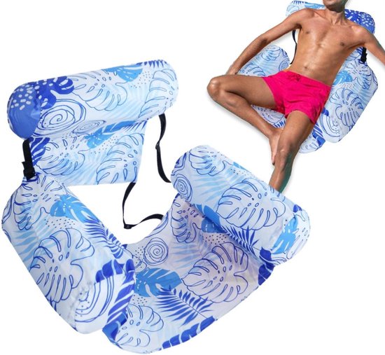 Zwembad Drijfstoel - Opblaasvlot Lounger - Ontspannen in water - Ergonomische rugleuning - 76x405x609cm - Lichtblauw