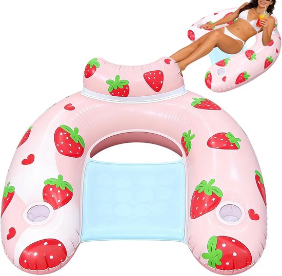 Zwembad Drijvende Stoel - Opblaasbare Lounger - Waterpret en Ontspanning - Met Hoofdsteun en Drankhouder - 90x70cm Opgeblazen