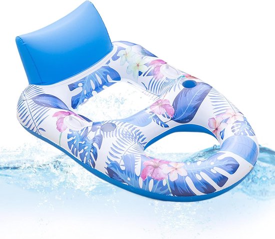 Zwembad Drijvers - Opblaasbare Stoel - Water Ontspanning - Verdikte PVC Opbouw - 142x82x47cm - Blauw Bladpatroon