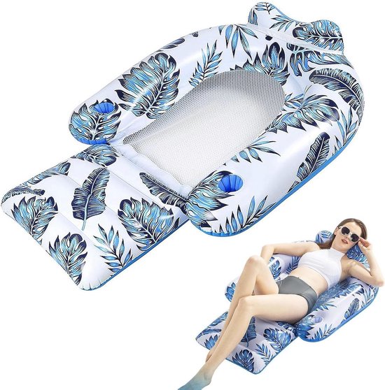 Zwembad Float Lounger Adult - Tropische Bladeren Zwembad Floaties Ligstoel met hoofdsteun en voetsteun, zonnebruiningsvlotter voor volwassenen, drijvende stoel voor feestjes