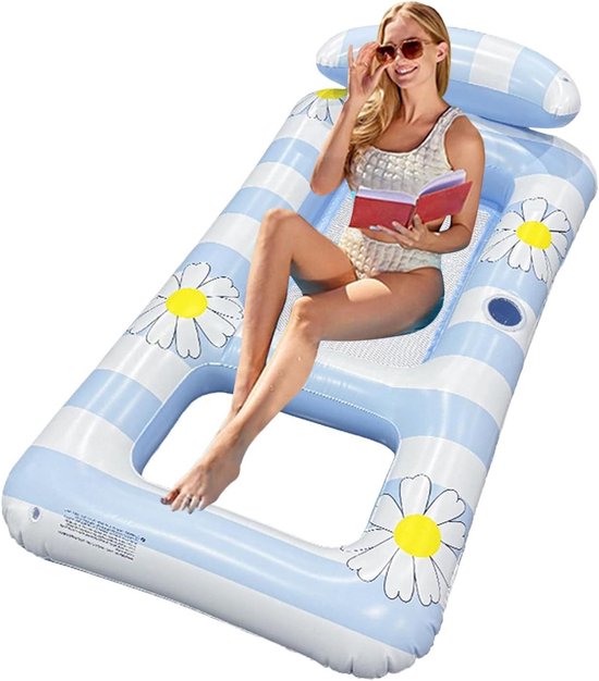 Zwembad Float - Opblaasbare Luchtbank - Water Ontspanning - Ergonomisch Kussenontwerp - 154 x 82 cm - Blauw