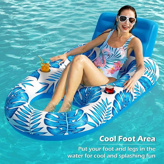 Zwembad Ligbed Float - Opblaasbaar Gaasbed Met Esdoornbladprint - met Bekerhouder Zwembadstoel Float | Voor Buiten Binnen Vijver En Meer Vakantie Zee Feest Zonnebaden