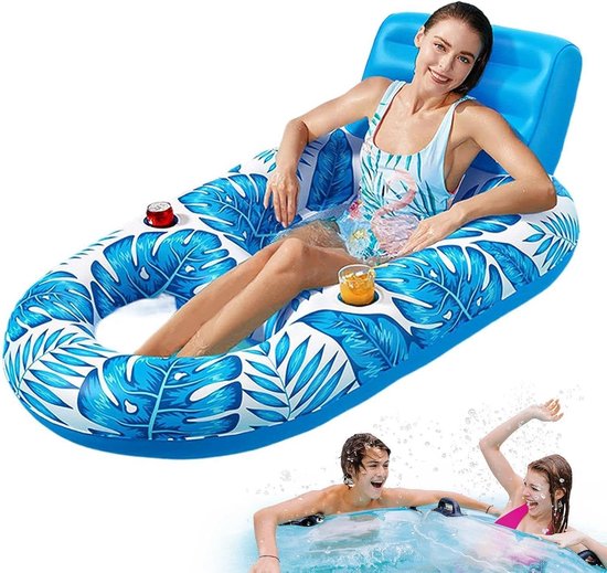 Zwembad Ligbed Float - Opblaasbare Drijvende Mat met Esdoornblad Print - met Bekerhouder Zwembad Stoel - Voor Buiten Binnen Vijver En Meer Vakantie Zee Feest Zonnebaden