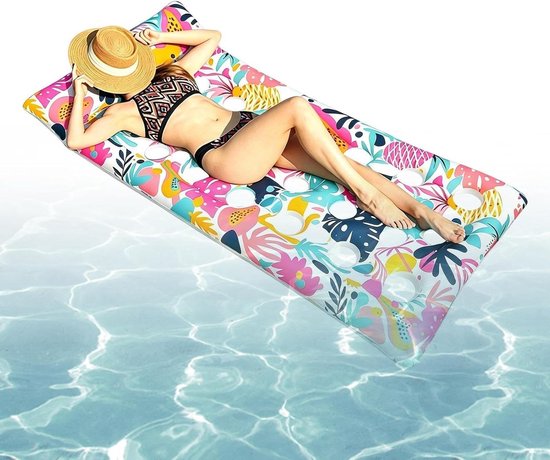 Zwembad Ligstoel Float - Strandbed Vlotter - Ontspannen op Water - Ergonomisch Ontwerp - 168x90cm - Tropisch Bladprint