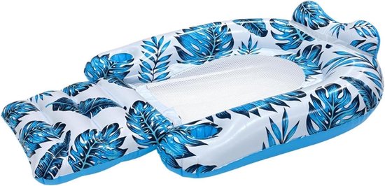 Zwembad Lounge Stoel - Opblaasbare Luchtmatras - Ontspannen in Water - Twee Bekerhouders - 123x77x27cm - Tropisch Bladpatroon