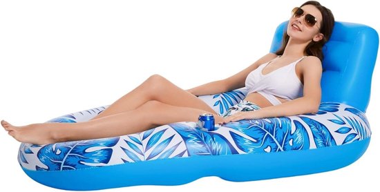 Zwembad Lounger - Opblaasbare stoel - Water Ontspanning - Ingebouwde bekerhouder - 160 cm - Blauw
