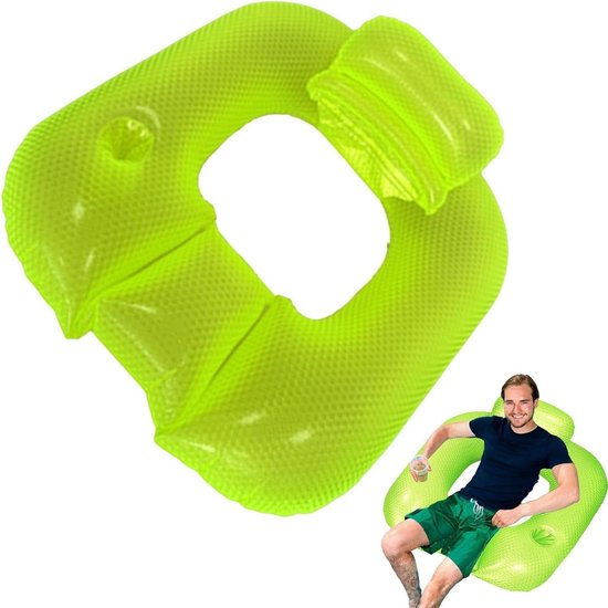 Zwembad Lounger - Opblaasstoel Water - Water Ontspanning - Met Bekerhouder - 90x80x40 cm - Groen
