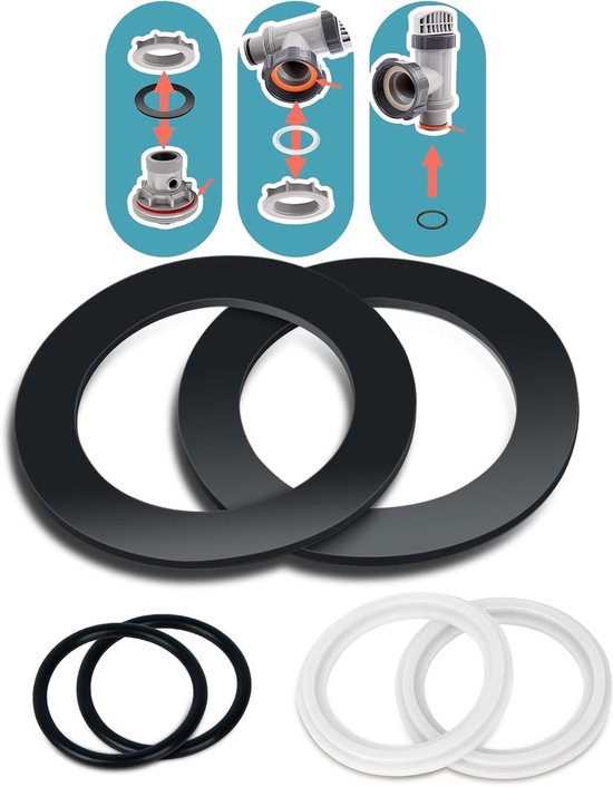 Zwembad Plunjer Pakking Kit - Ventiel Afdichtingen O-ringen - Lekkages Voorkomen - Specifiek Ontworpen - 1.5 inch fittingen - Zwart van Merkloos
