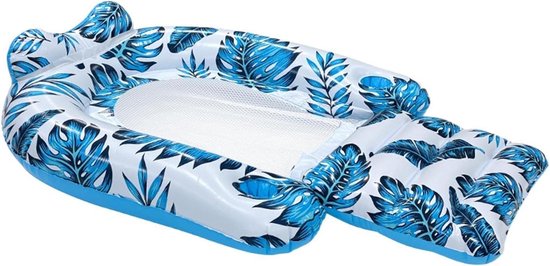 Zwembad Stoel - Opblaasmatras - Ontspannen op water - Met 2 bekerhouders - 123x77x27 cm - Bladpatroon