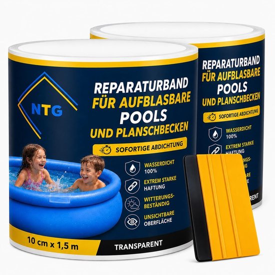 Zwembadreparatieset - Transparant - Waterdicht Plakband - Inclusief Spatel - Voor Zwembaden en Opblaasbare Matten
