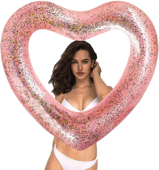 Zwembadvlotter Hart - Opblaasbare Ring - Ontspannen in Water - Duurzaam PVC Materiaal - 120 cm - Champagne Pailletten