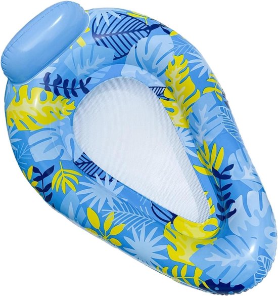 Zwemeiland Opblaasbaar - Luchtbed Hangmat - Ontspannen Zonnebaden - Mesh Bodem - 145 x 95 cm - Blauw
