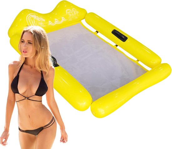 Zwemmat Waterbed - Opblaasbaar Vlot - Ontspannen Drijven - Multifunctioneel Water Speelgoed - 78 x 110 cm - Geel