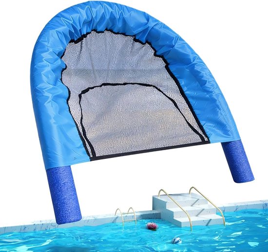Zwemnoodlestoel Volwassenen - Waterhangmat Strandstoel - Ontspannen in Water - Ademend Gaas Zitvlak - 1.5m Sponsstok - Blauw