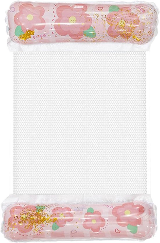 Zwemring Volwassenen - Drijvende Waterstoel - Ontspannen Zonnebaden - Glitter Decoratie - 127 x 67 cm - Roze Bloemen