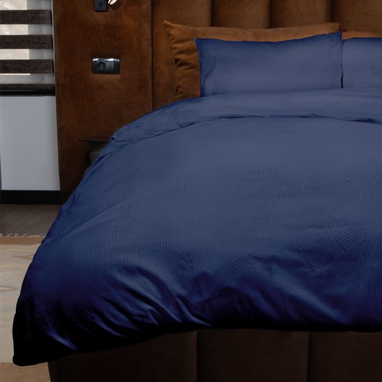 Zydante® Dekbedovertrek Emboss Geometric 200x220 cm - Donkerblauw - met 2 Kussenslopen van Merkloos