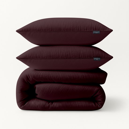Zydante Dekbedovertrek Set 240x220 cm - Dekbedhoes met 2 Kussenslopen - Mousseline - 100% Katoen - Bordeaux
