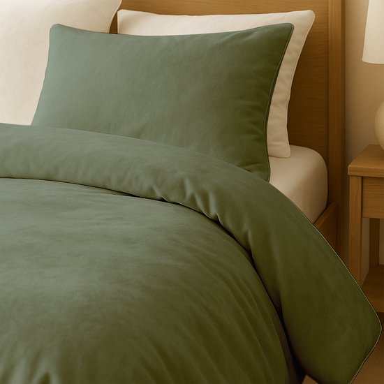 Zydante® Dekbedovertrek Velvet Coral 140x200/220 cm - Groen - met 1 Kussenslop van Merkloos