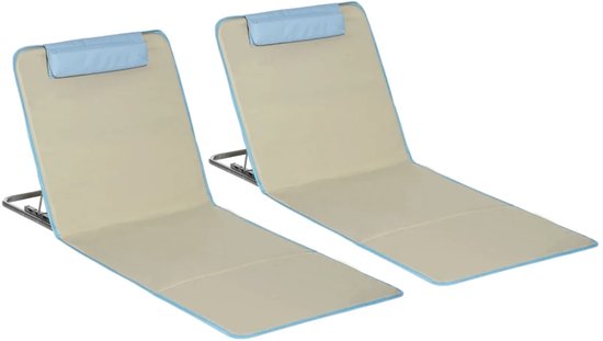ZYLARO Strandmat Opvouwbaar - Set van 2 Strandmatten - Strandstoel - Verstelbare Rugleuning in 5 Standen - 124L x 53B x 37-50H cm - Beige