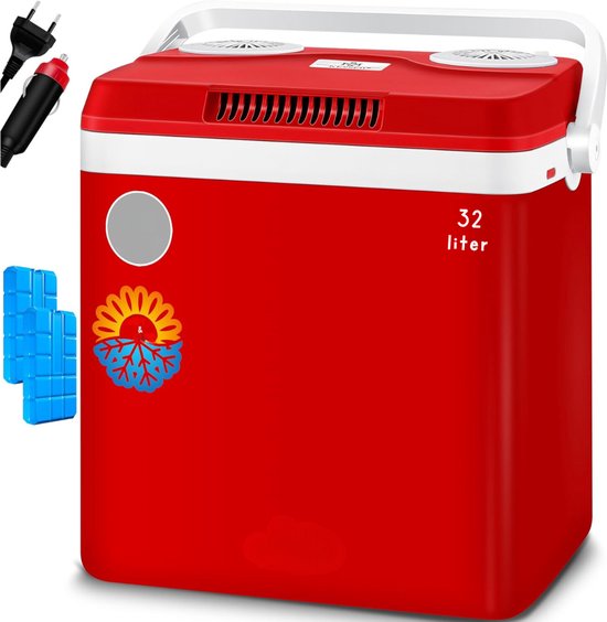 Zyrex® Elektrische Koelbox - 32 Liter Koelbox Elektrisch 12V 230 Volt - Koelbox Auto - Rood - 24cm x 44cm x 45cm